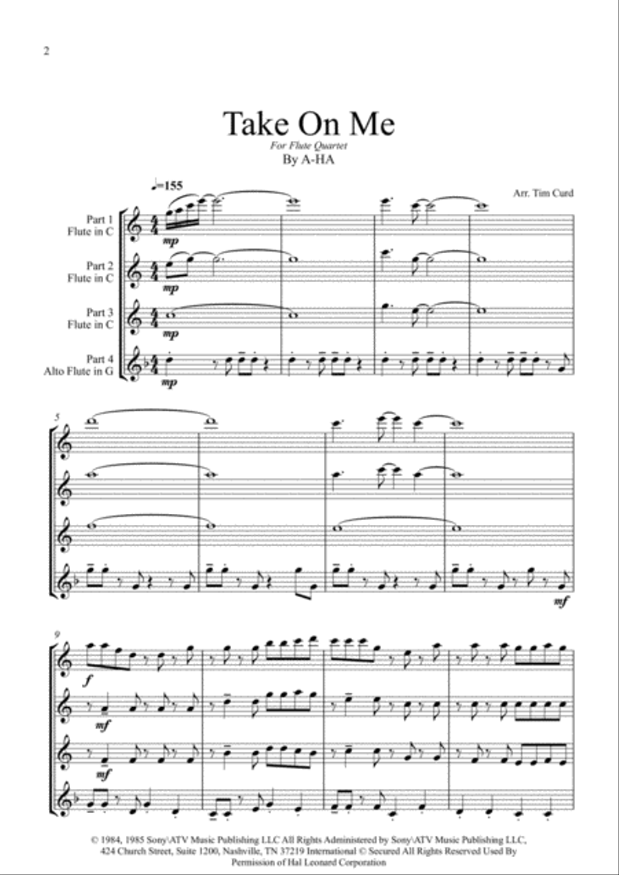 Take On Me Woodwind Quartet scores gallery preview page 2