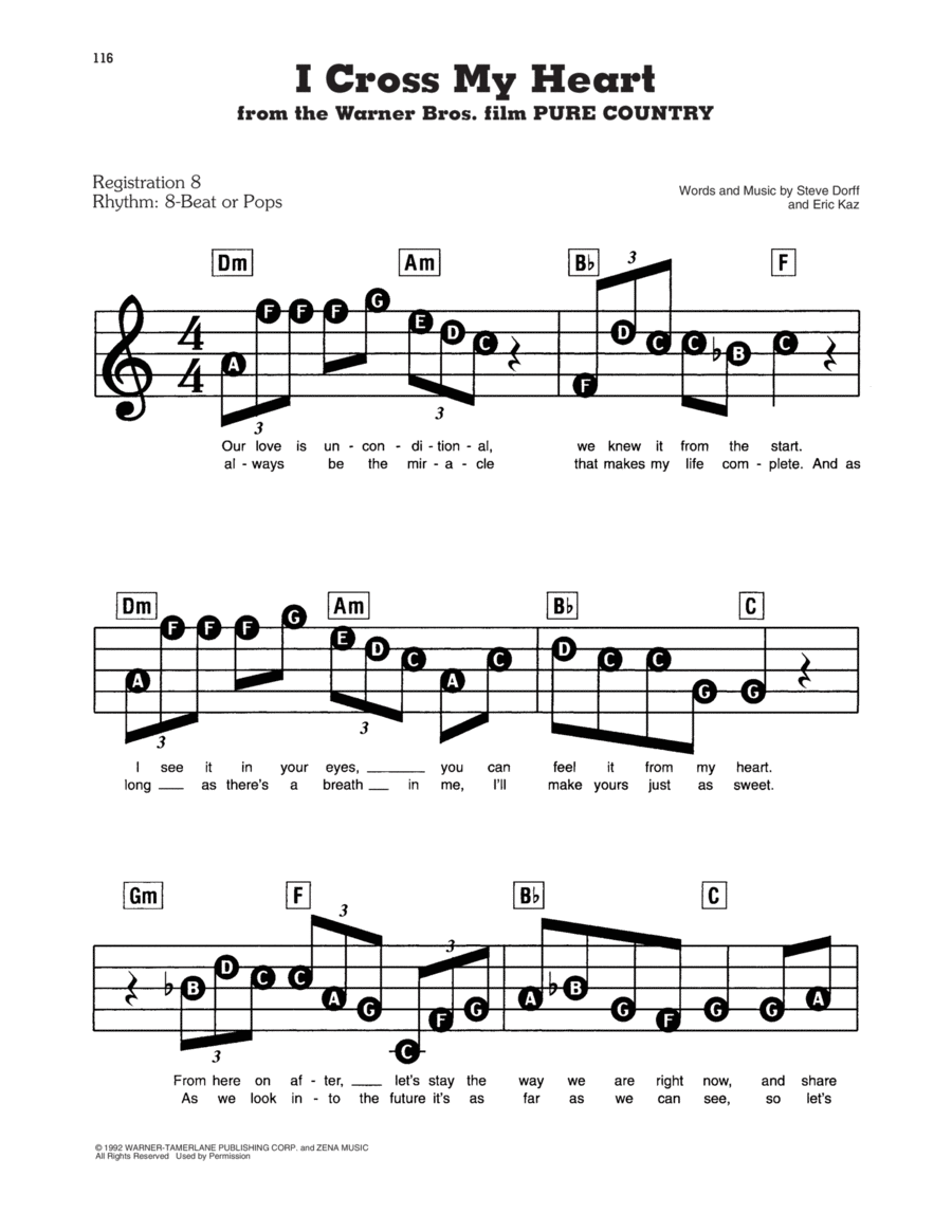 I Cross My Heart Electronic Keyboard scores gallery preview page 1