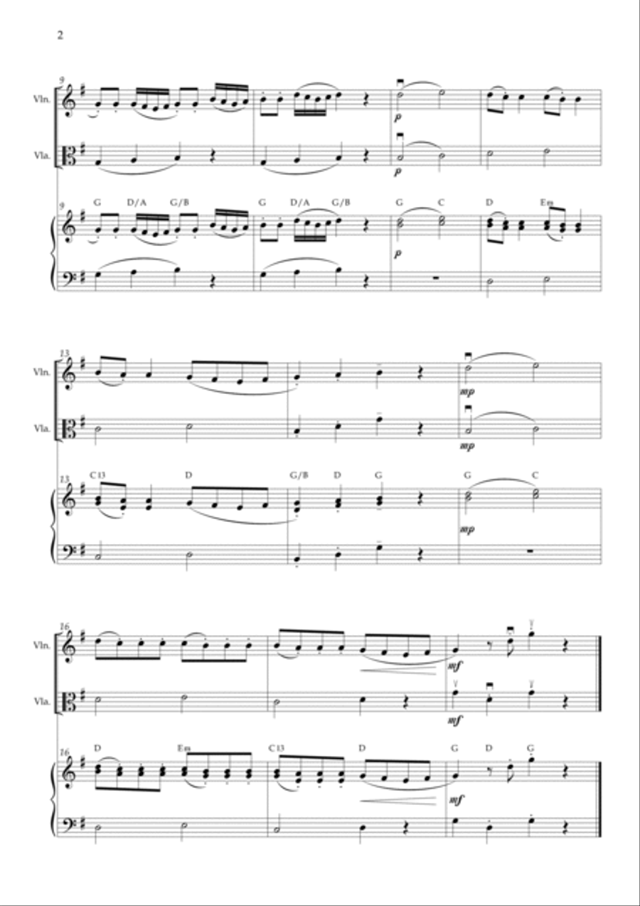 Serenade in G major, K. 525/Eine kleine Nachtmusik/A Little Night Music -Violin, Viola (chord bow) String Duet scores gallery preview page 2