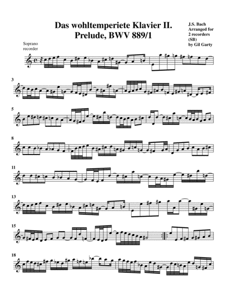 Prelude from Das wohltemperierte Klavier II, BWV 889/I (arrangement for 2 recorders)