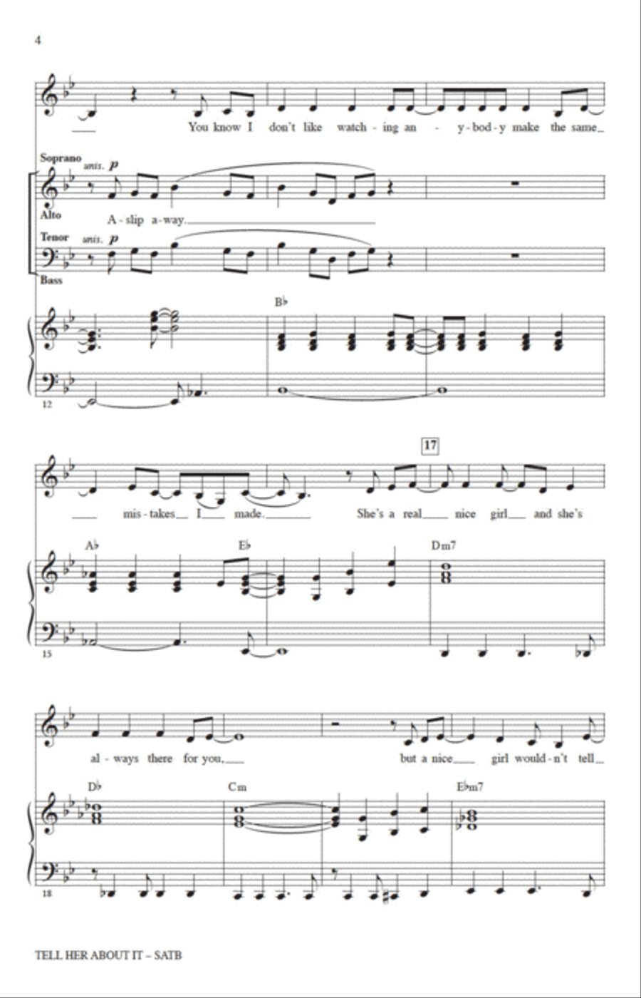 Tell Her About It (arr. Jack Zaino) 4-Part scores gallery preview page 2