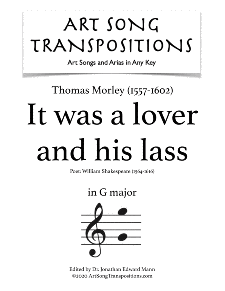 MORLEY: It was a lover and his lass (transposed to G major) Voice scores gallery preview page 1