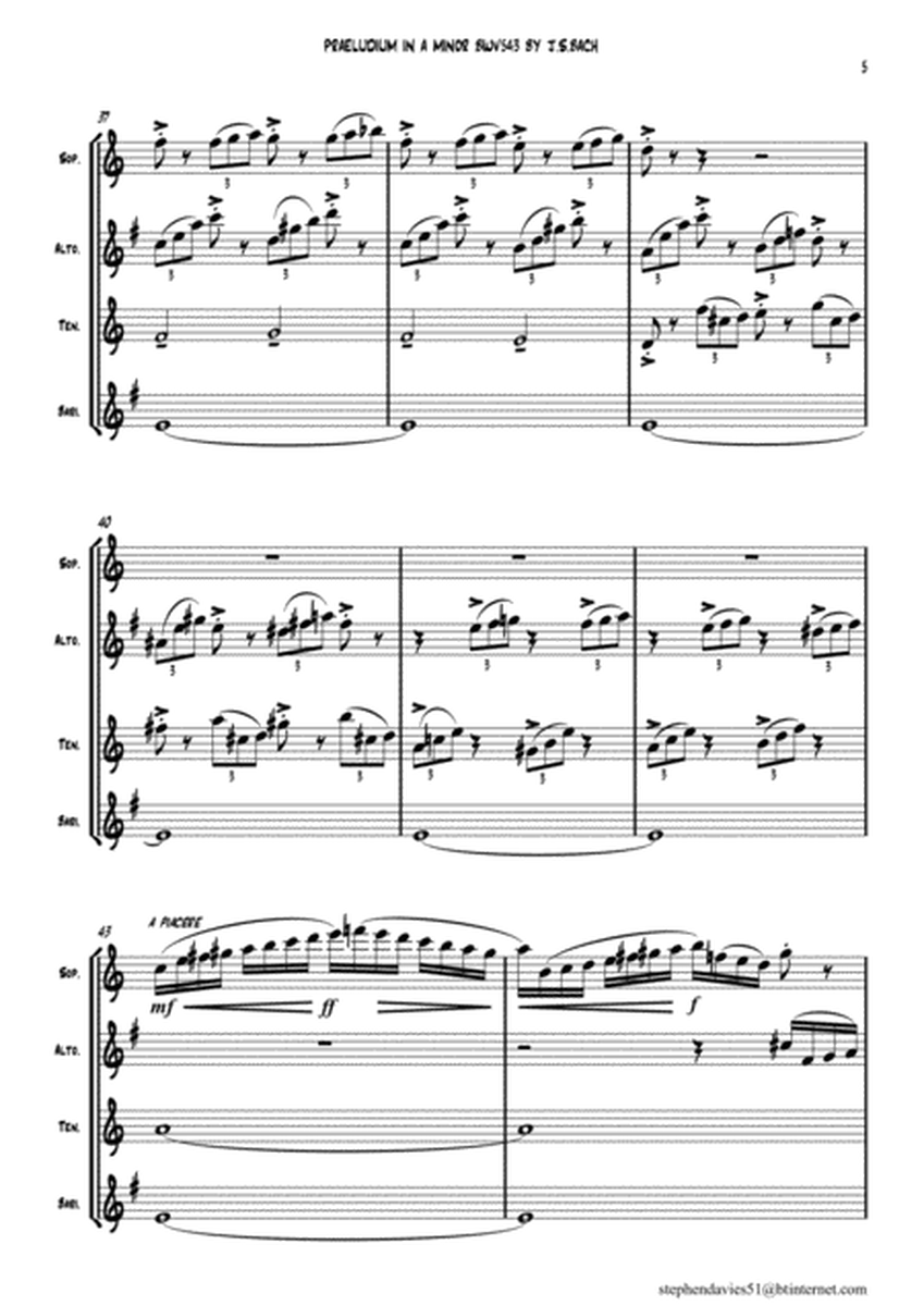 Praeludium & Fugue in A Minor BWV543 by J.S.Bach for Saxophone Quartet. image number null