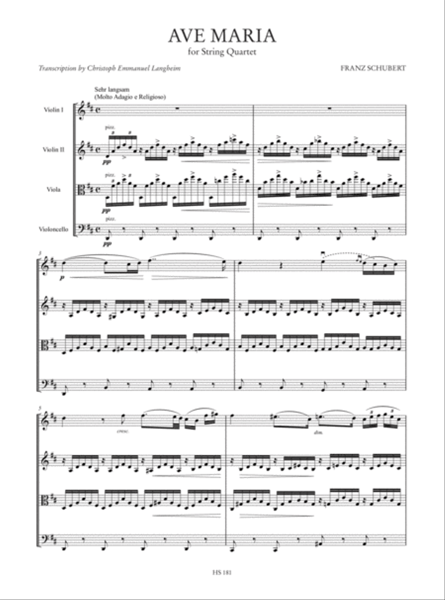 Ave Maria Op. 52 No. 6 (D 839) for String Quartet String Quartet scores gallery preview page 2
