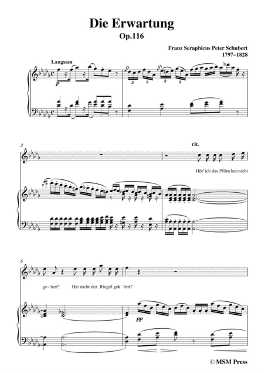 Schubert-Die Erwartung,Op.116,in D flat Major,for Voice&Piano Voice scores gallery preview page 3