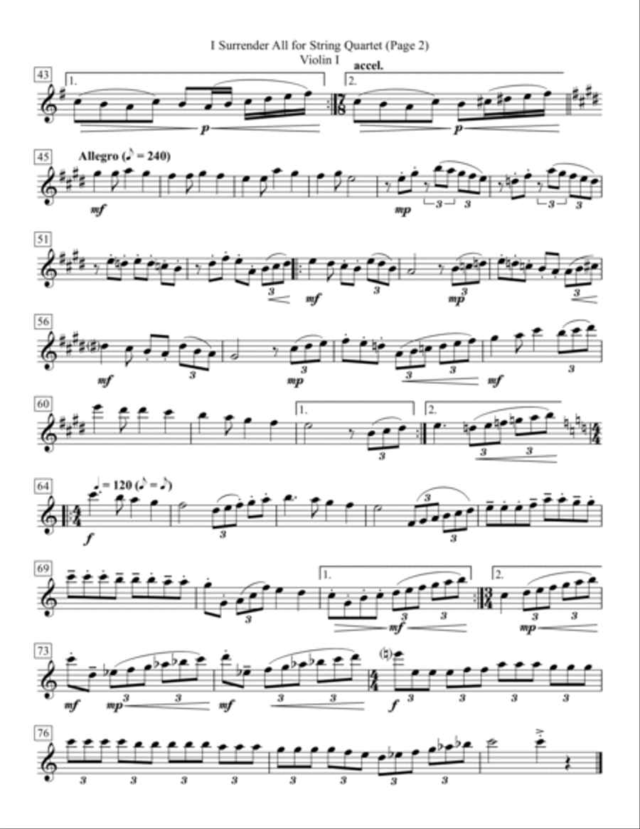 I Surrender All for String Quartet String Quartet scores gallery preview page 2
