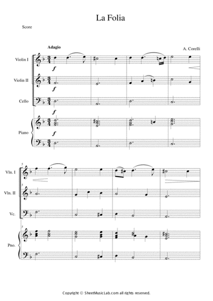 La Folia (Sonata Op. 5 #12 in d minor) Easy Version