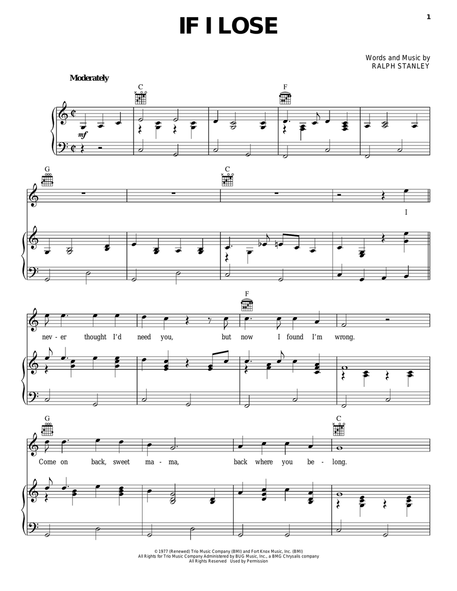 If I Lose If I Lose Piano, Vocal, Guitar scores gallery preview page 1