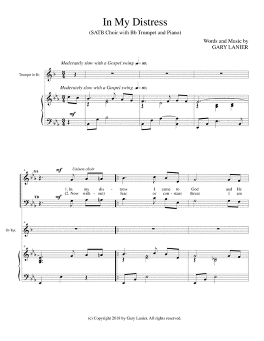IN MY DISTRESS (SATB CHOIR with Bb Trumpet & Piano) image number null
