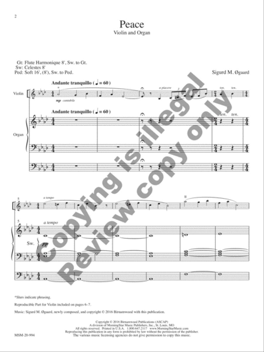 Peace for Violin and Organ Violin scores gallery preview page 6