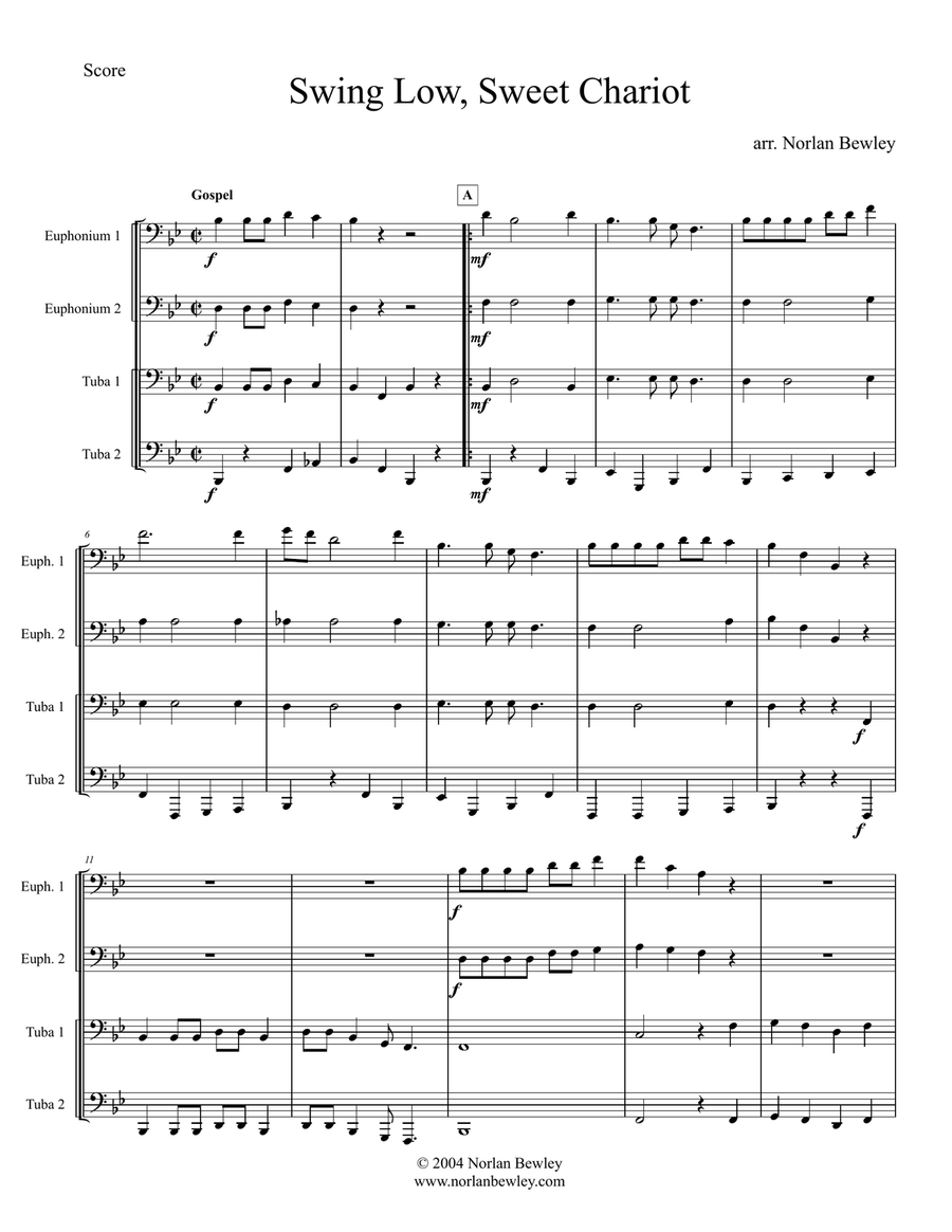 Swing Low Sweet Chariot - Tuba/Euphonium Quartet Brass Ensemble scores gallery preview page 1