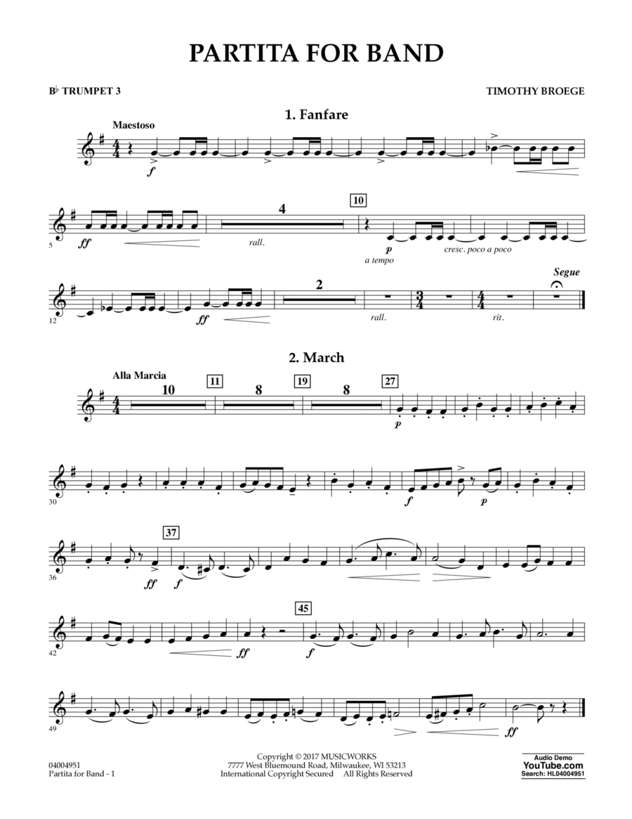 Partita for Band - Bb Trumpet 3 B-Flat Trumpet scores gallery preview page 1
