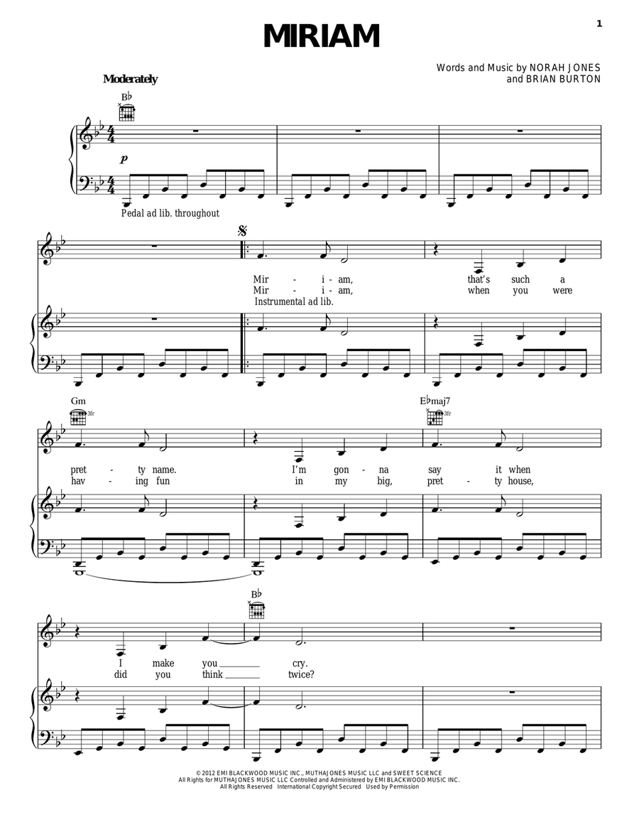 Miriam Miriam Piano, Vocal, Guitar scores gallery preview page 1