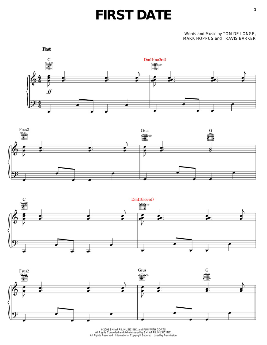 First Date Piano, Vocal, Guitar scores gallery preview page 1