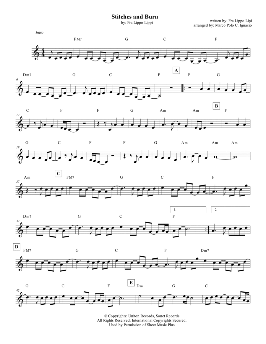 Stitches And A Bj Piano scores gallery preview page 1
