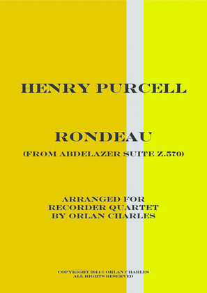 Book cover for Henry Purcell - Rondeau - From Abdelazer Suite - for recorder quartet