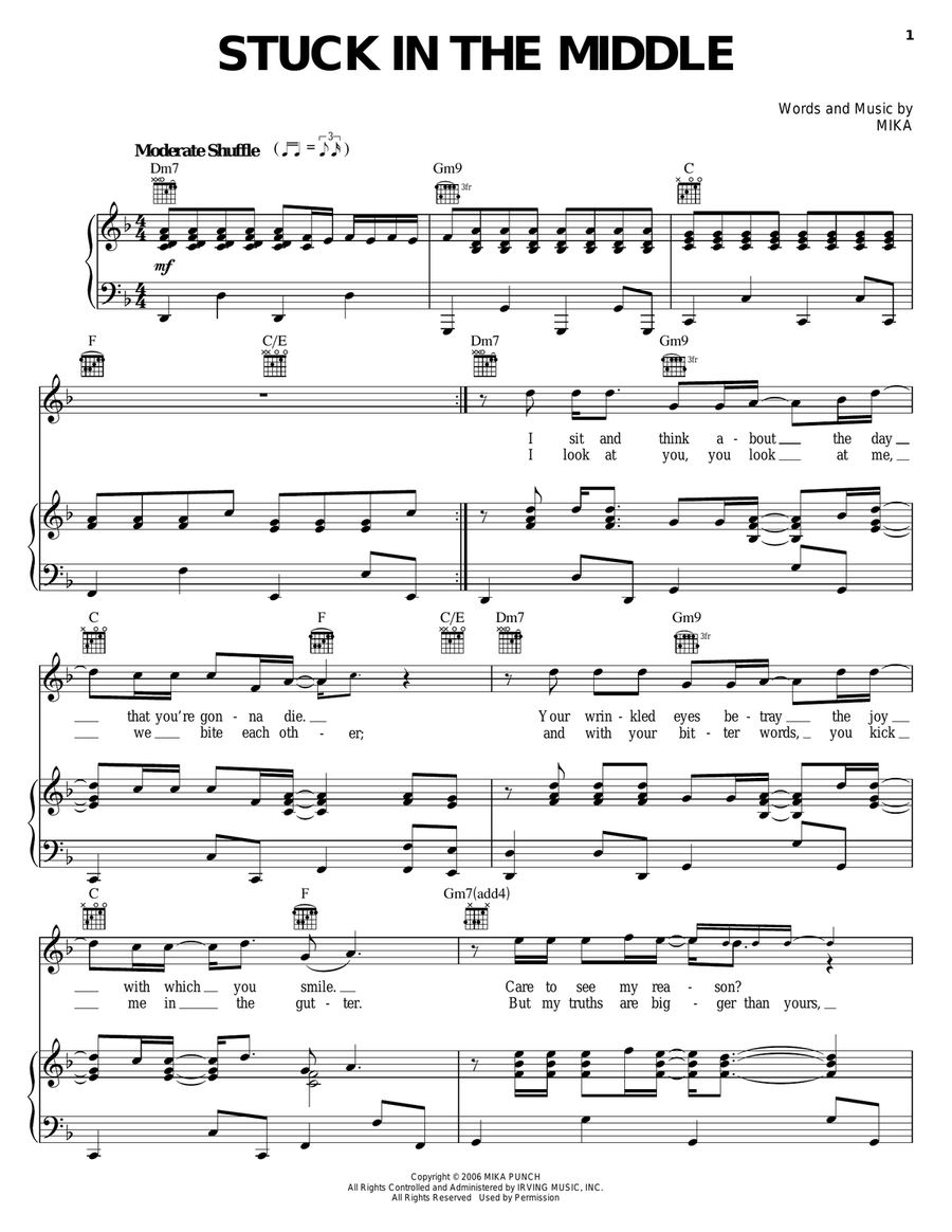Stuck In The Middle Piano, Vocal, Guitar scores gallery preview page 1