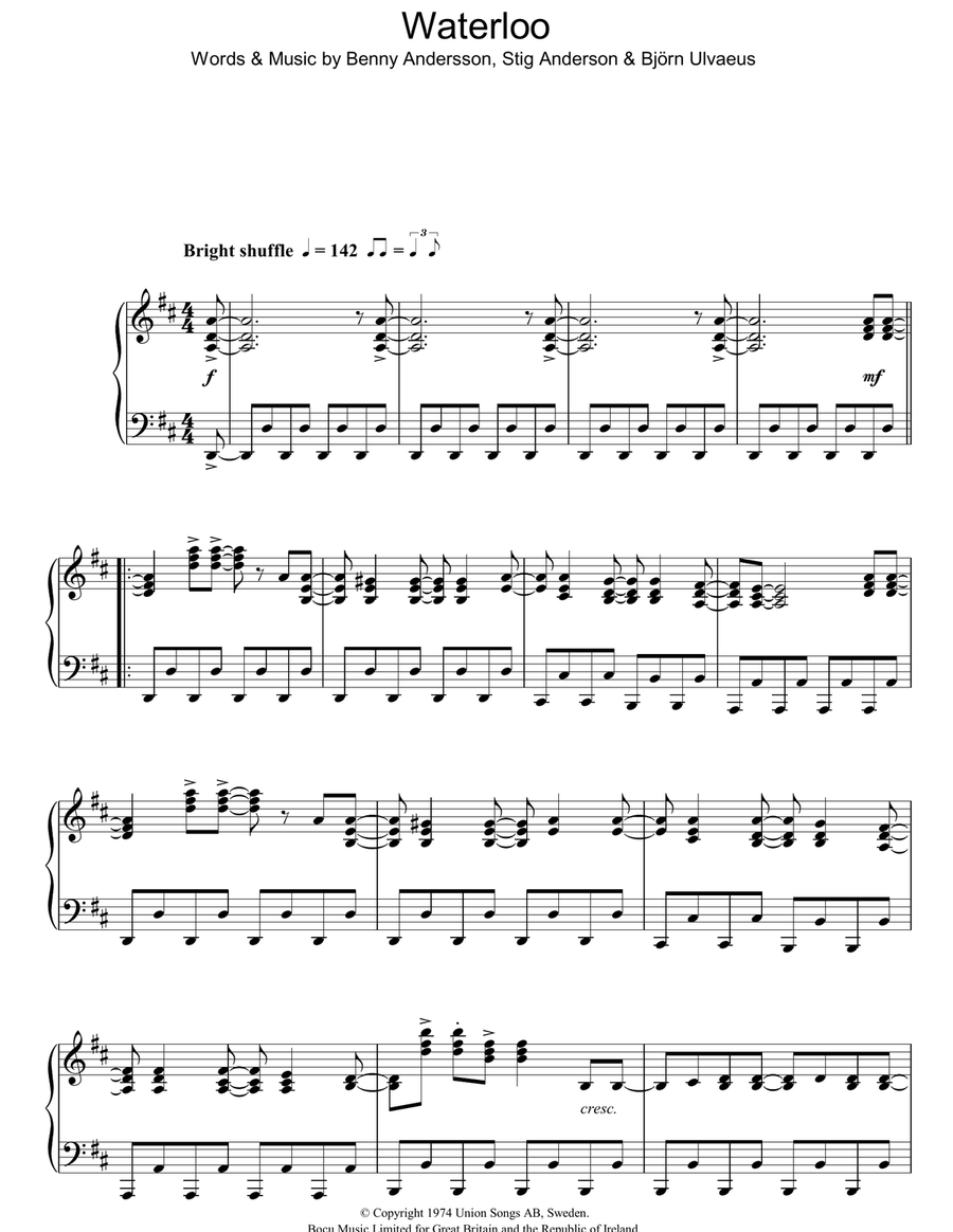 Waterloo Piano Solo scores gallery preview page 1
