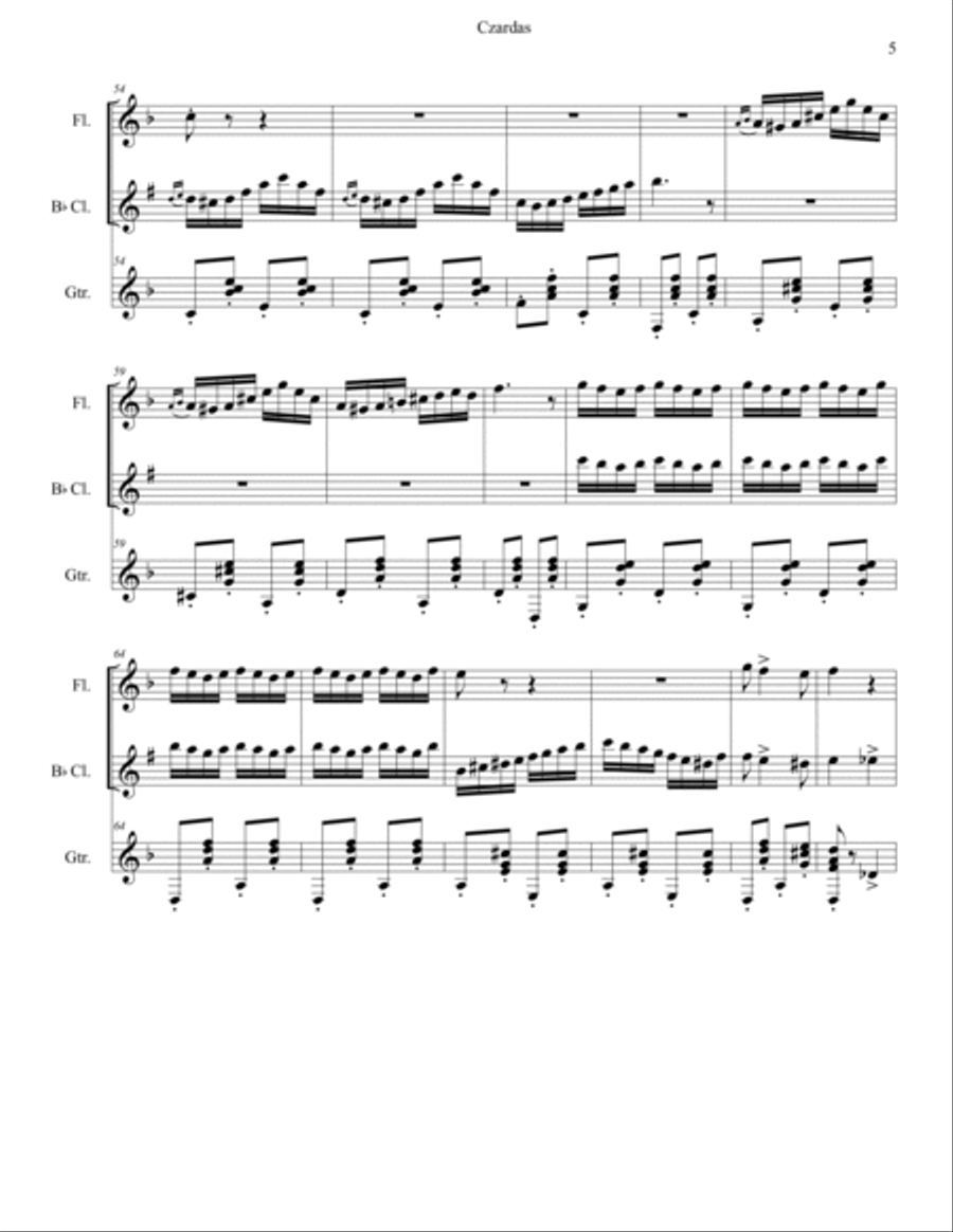 CZARDAS - for Flute, Clarinet and Guitar Small Ensemble scores gallery preview page 5