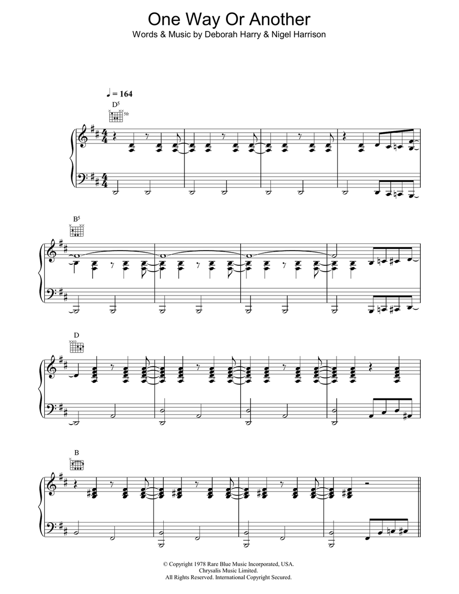 One Way Or Another Piano, Vocal, Guitar scores gallery preview page 1