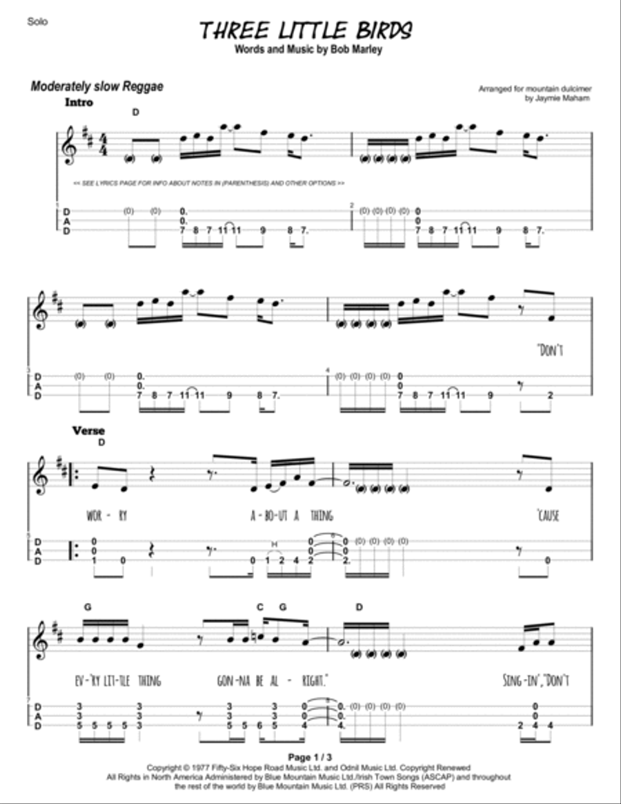 Three Little Birds Dulcimer scores gallery preview page 6