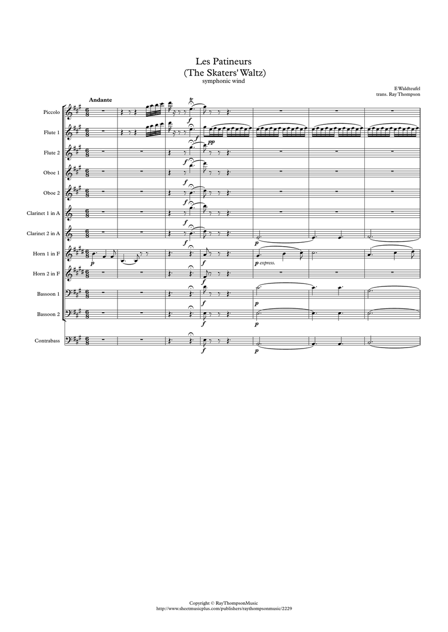 Waldteufel: Les Patineurs (The Skaters' Waltz)(original key) - symphonic wind Woodwind Quintet scores gallery preview page 1