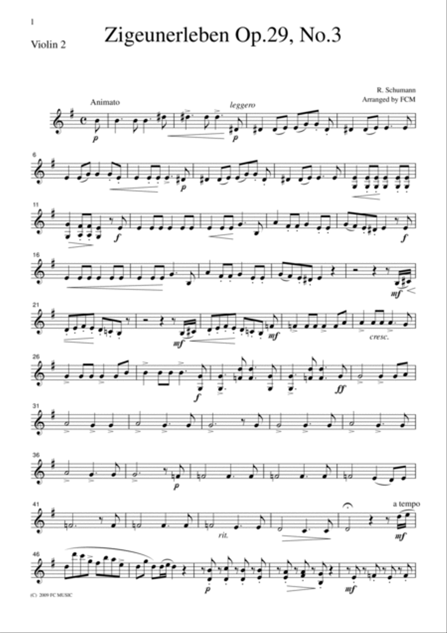 Schumann Zigeunerleben Op.29, No.3, for string quartet, CS502 String Quartet scores gallery preview page 5