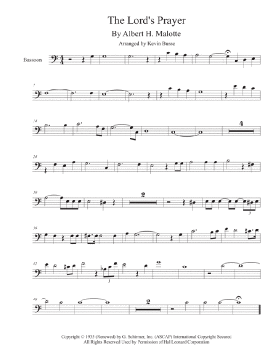 The Lord's Prayer Bassoon Solo scores gallery preview page 1