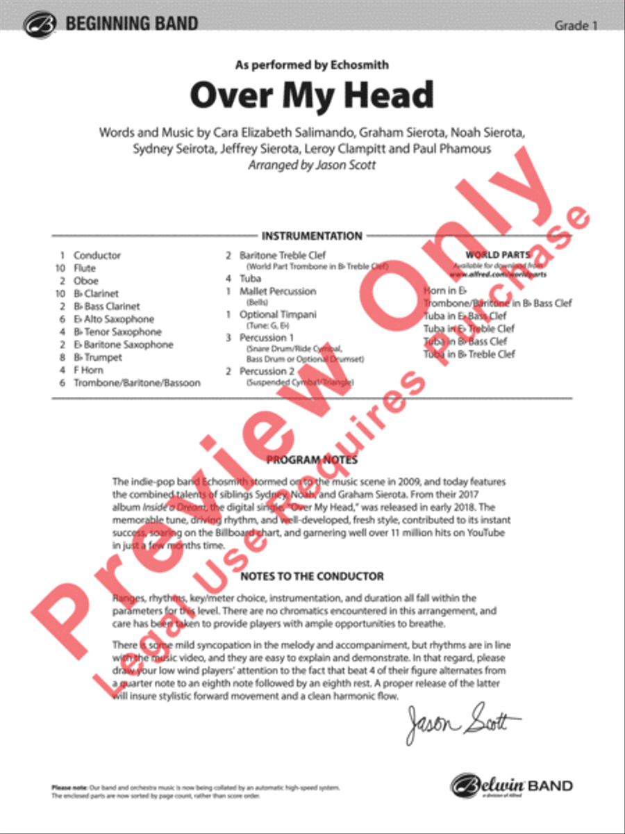 Over My Head Concert Band scores gallery preview page 2