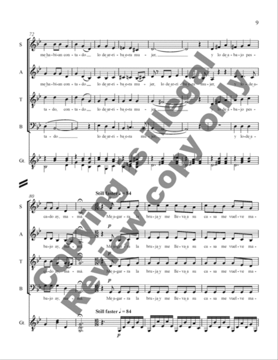 Three Mexican Folk Songs: 2. La Bruja 4-Part scores gallery preview page 19