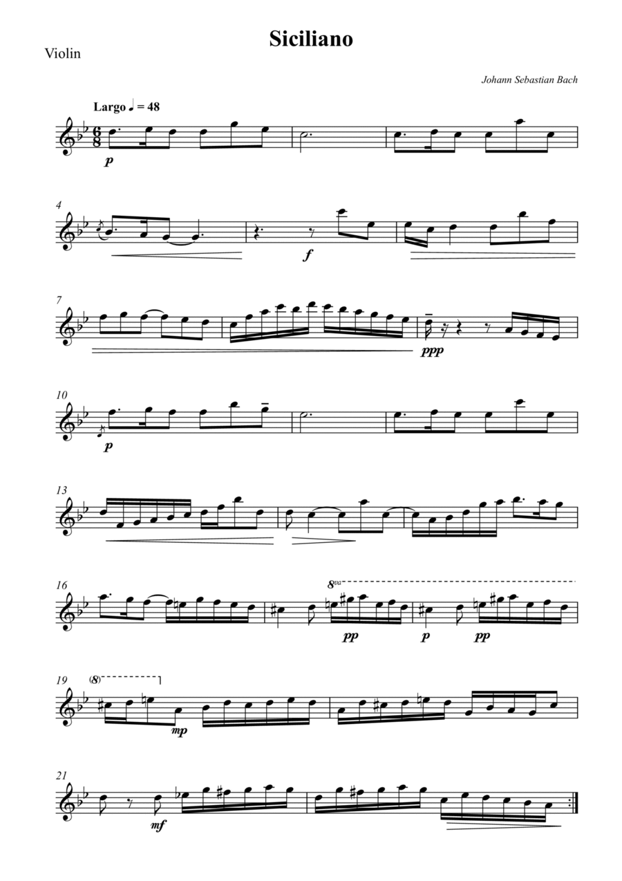 Siciliano - J S Bach (Violin) Violin Solo scores gallery preview page 1