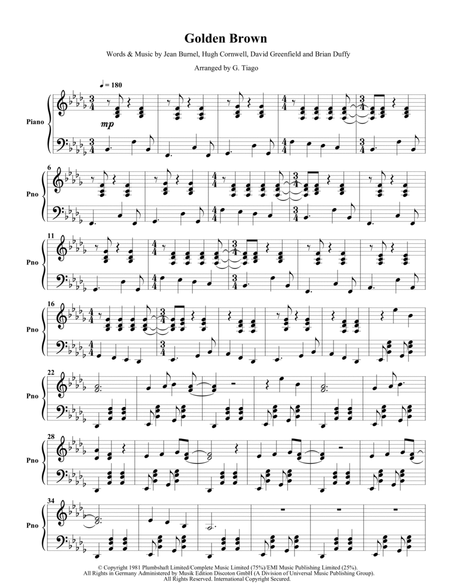 Golden Brown Piano Solo scores gallery preview page 1