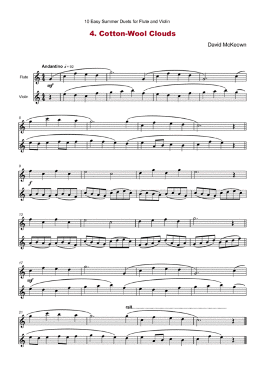 10 Easy Summer Duets for Flute and Violin Flute scores gallery preview page 6