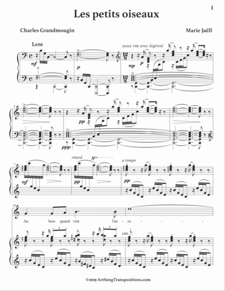 JAËLL: Les petits oiseaux (transposed to C major) Voice scores gallery preview page 2