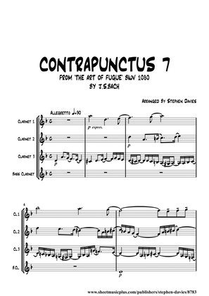 Book cover for 'Contrapunctus 7' By J.S.Bach BWV 1080 from 'The Art of the Fugue' for Clarinet Quartet.