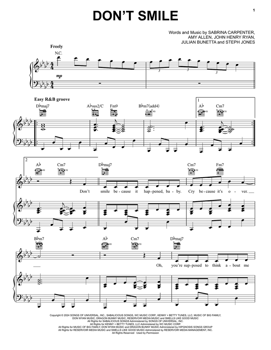 Don't Smile Don't Smile Piano, Vocal, Guitar scores gallery preview page 1