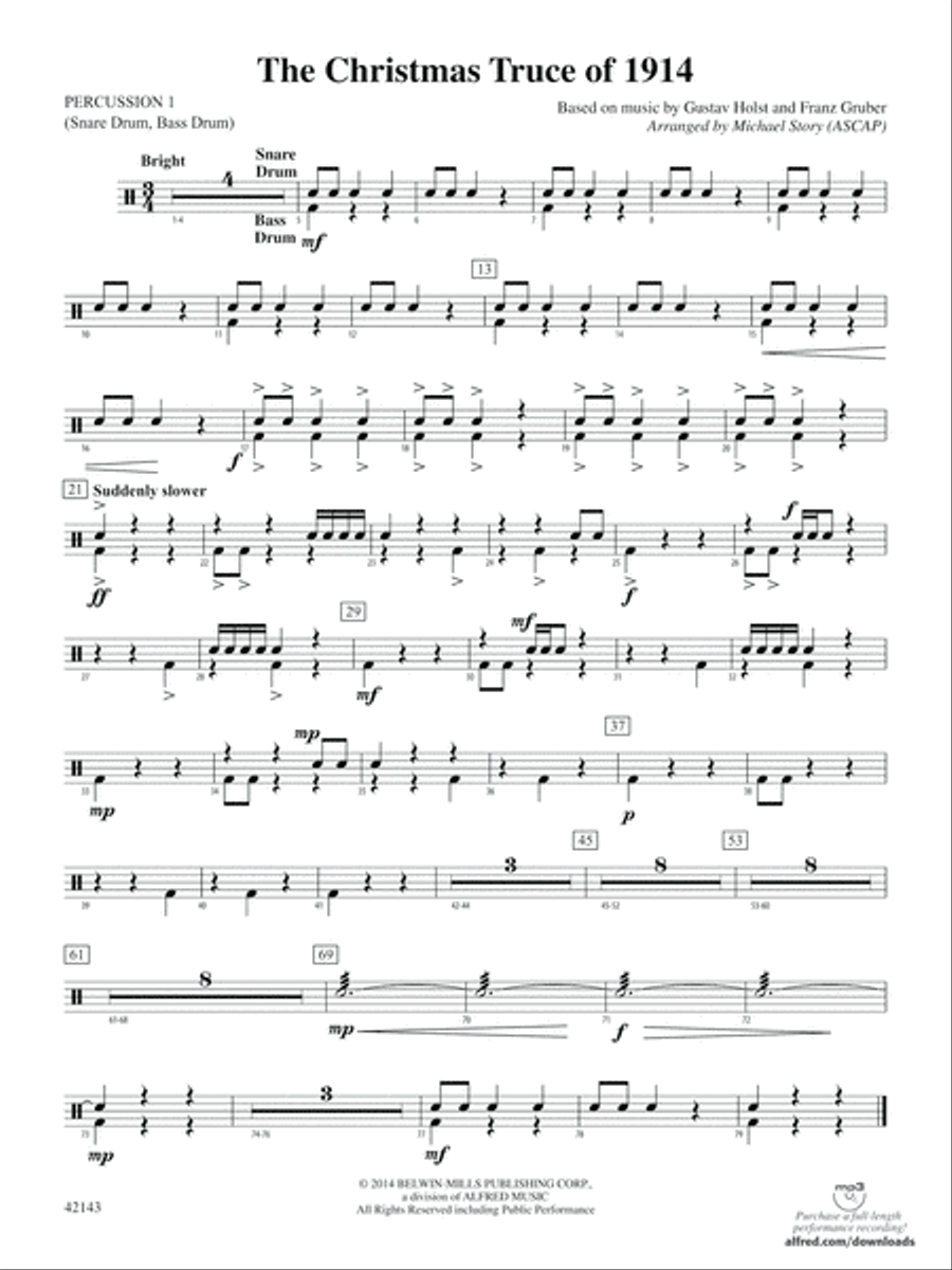The Christmas Truce of 1914: 1st Percussion Concert Band scores gallery preview page 1