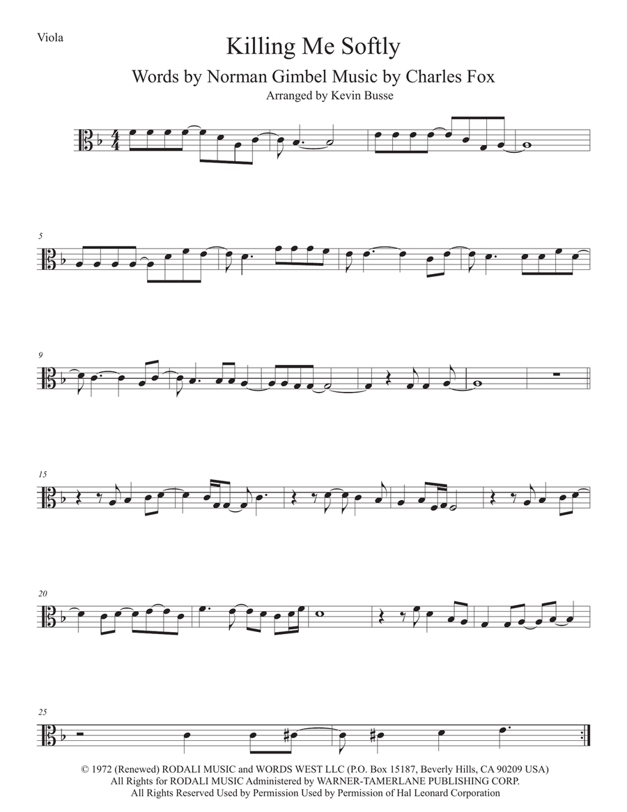 Killing Me Softly With His Song Viola Solo scores gallery preview page 1