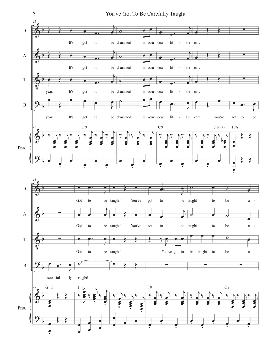 You've Got To Be Carefully Taught 4-Part scores gallery preview page 2