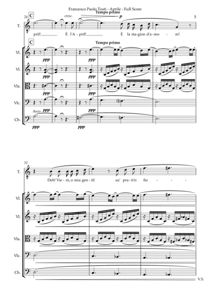 Aprile - High Voice and String Quintet - Full Score and Parts Set image number null