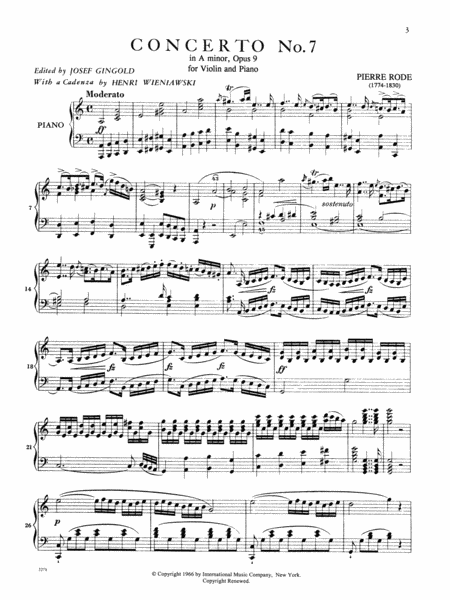 Concerto No. 7 in A minor, Op. 9 (with cadenzas by WIENIAWSKI)