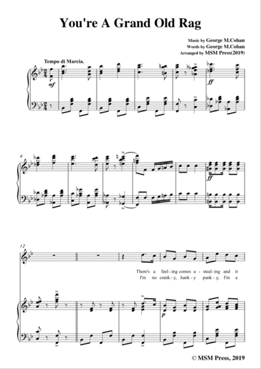 George M. Cohan-You're A Grand Old Rag,in B flat Major,for Voice&Piano Voice scores gallery preview page 3