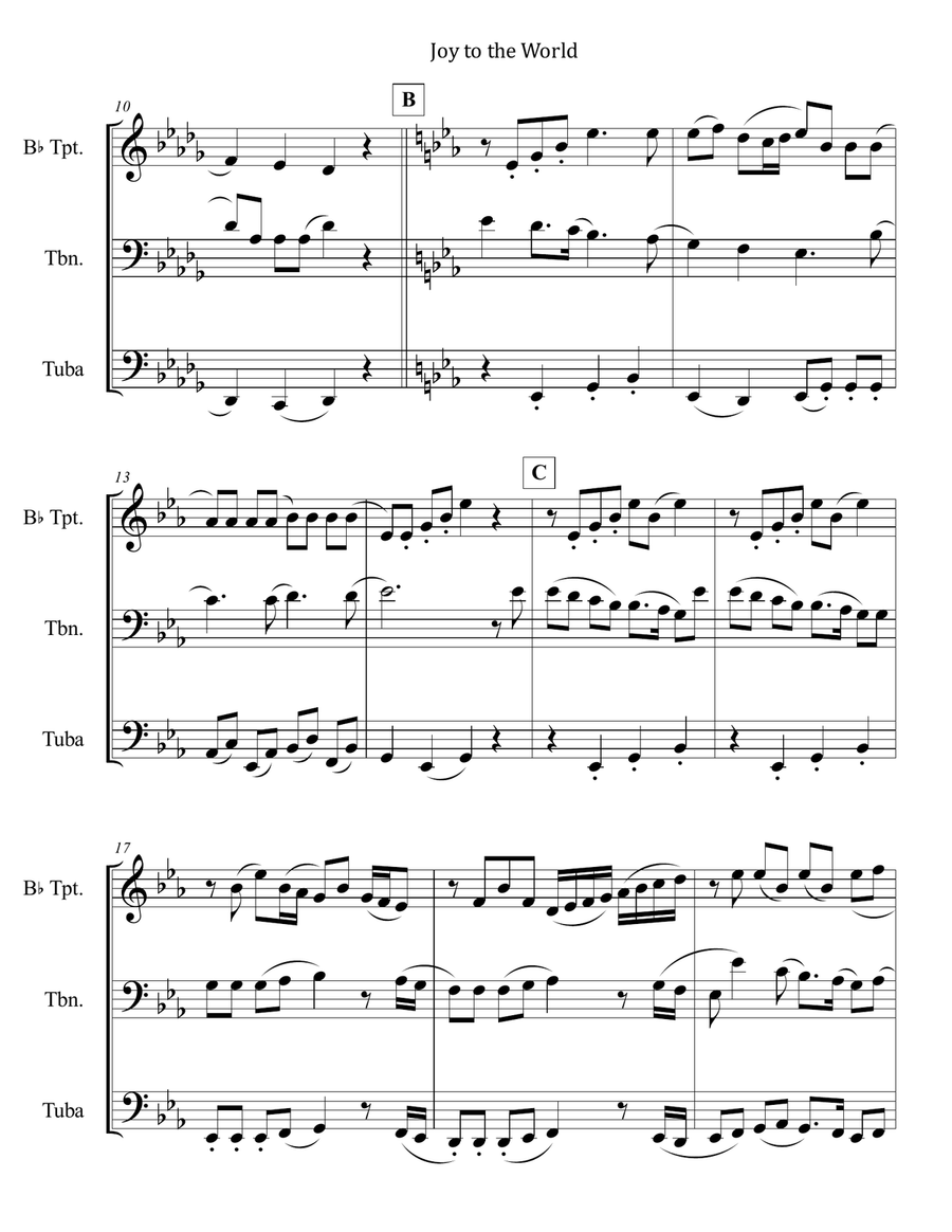Joy to the World for Brass Trio (Trumpet, Trombone, Tuba) Brass Trio scores gallery preview page 2