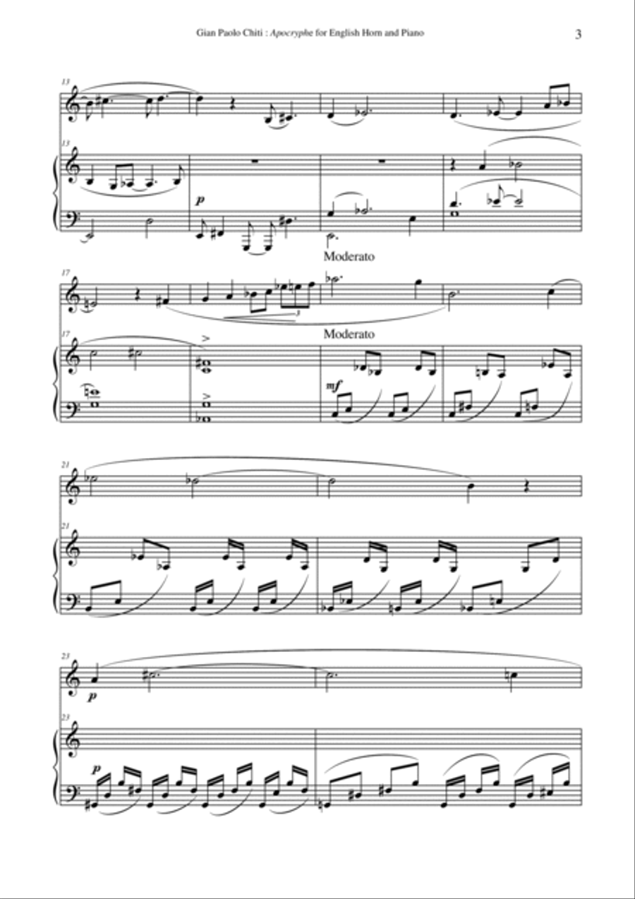 Gian Paolo Chiti ;:Apocryphe for english horn and piano English Horn scores gallery preview page 3