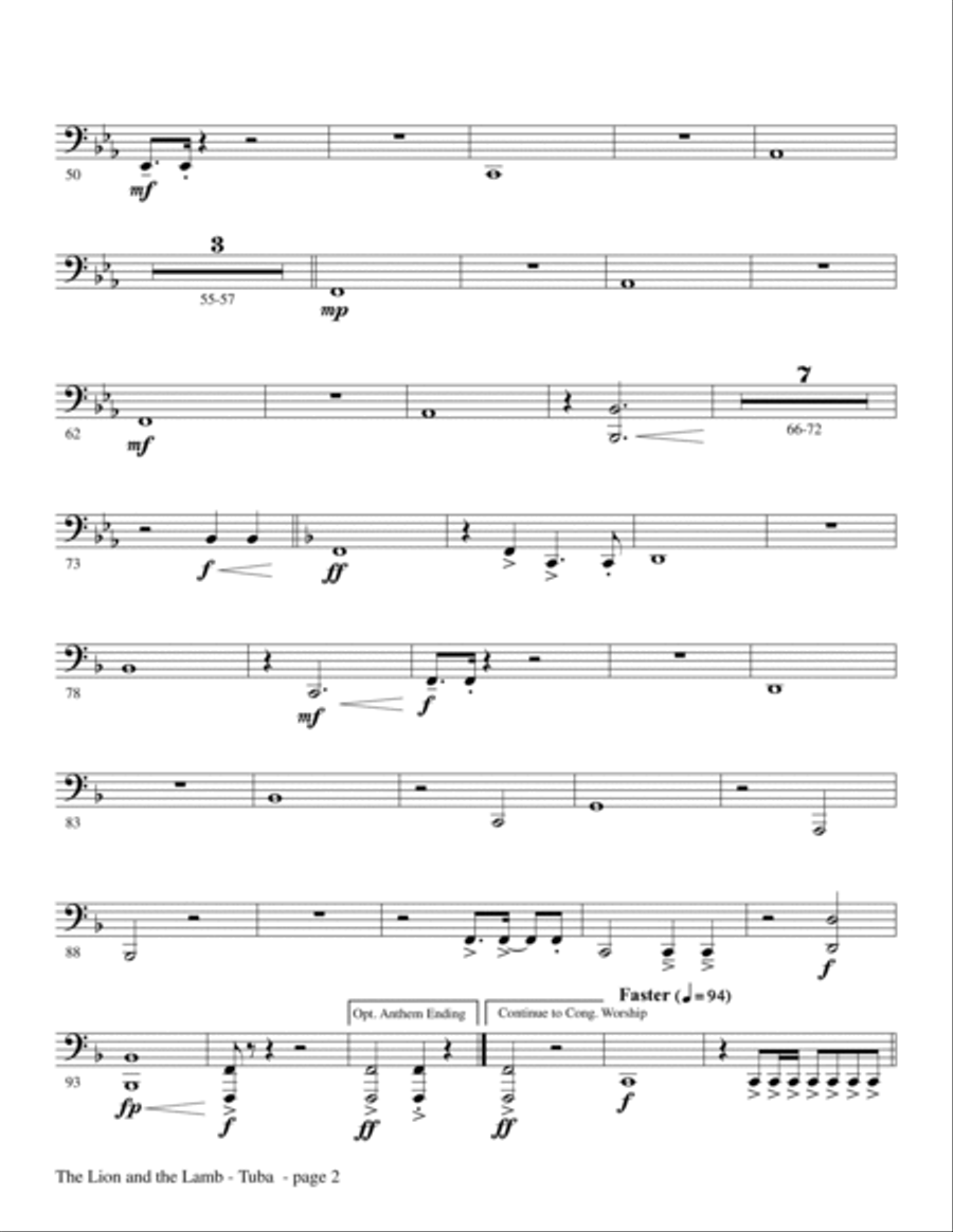 The Lion and the Lamb (with All Hail the Power of Jesus' Name) - Tuba (Bass Tbn.) Choir scores gallery preview page 2