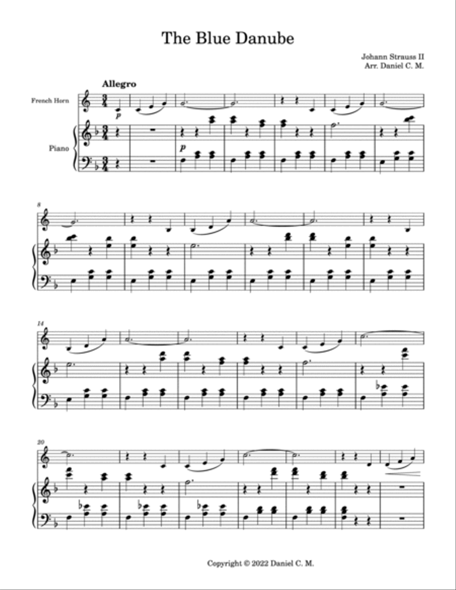 The Blue Danube for french horn (easy) Horn scores gallery preview page 2