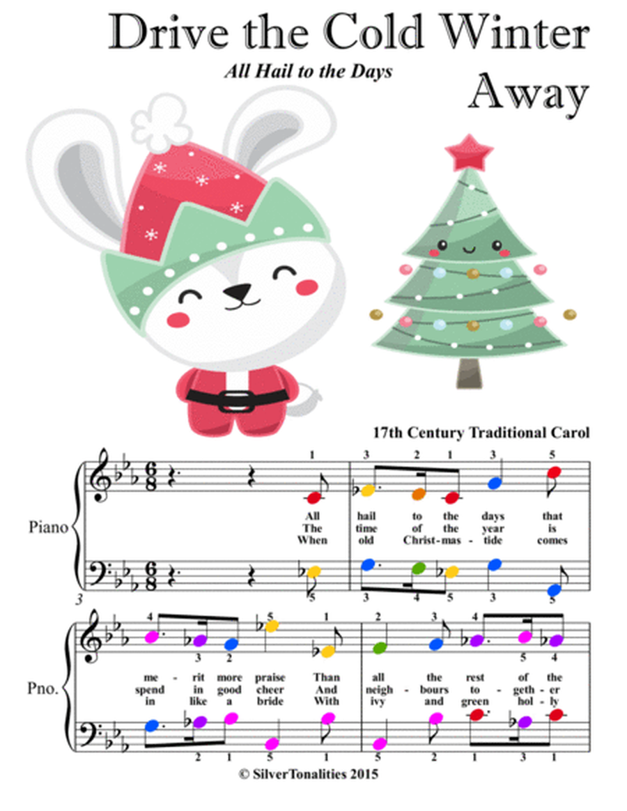 Drive the Cold Winter Away Easy Piano Sheet Music with Colored Notation