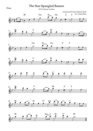 The Star Spangled Banner (USA National Anthem) for Flute Solo with Chords (Bb Major)