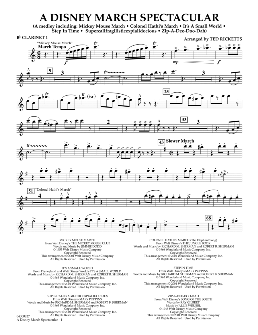 A Disney March Spectacular - Bb Clarinet 1 B-Flat Clarinet scores gallery preview page 1
