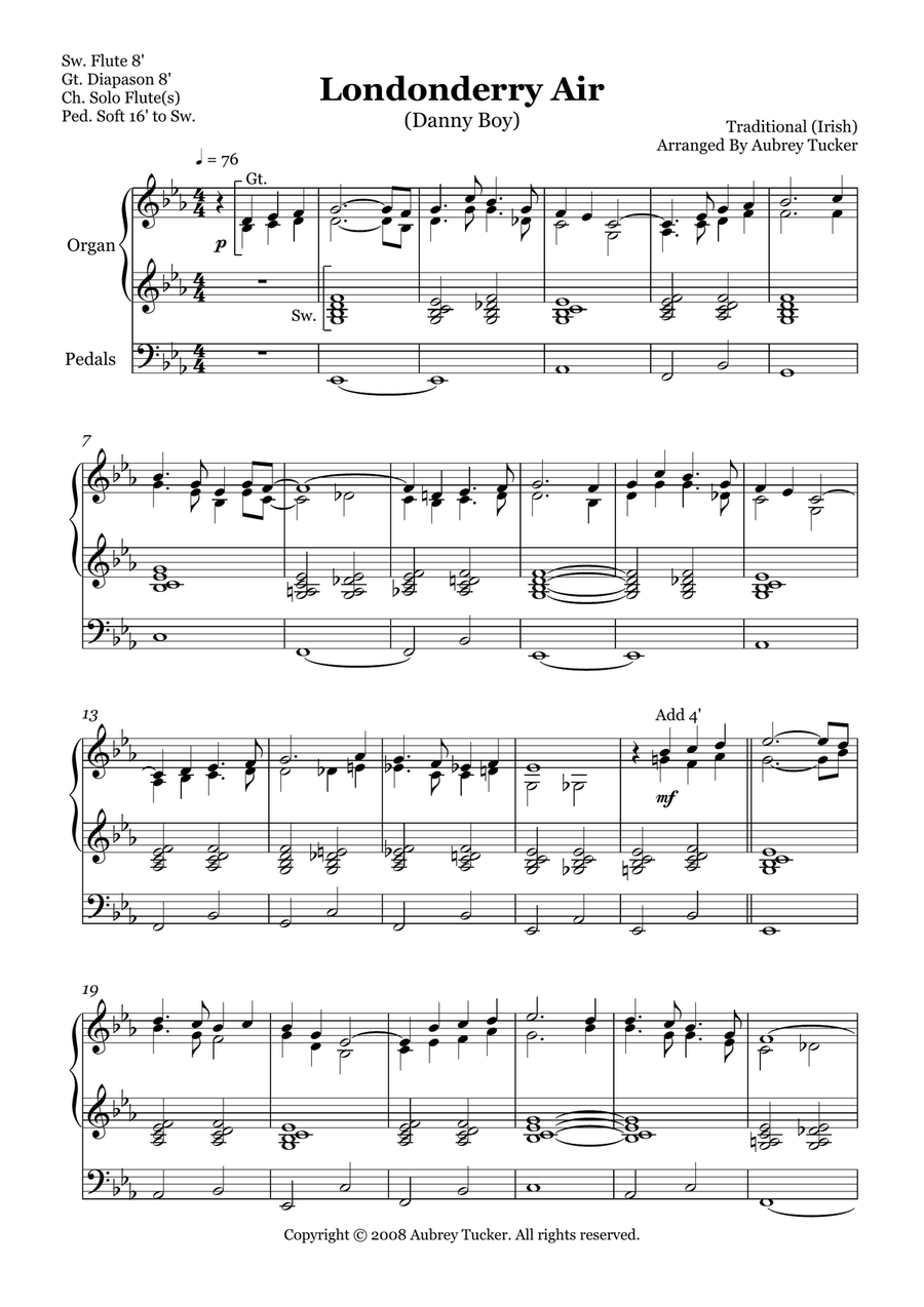 Organ: Londonderry Air (Oh Danny Boy) - Traditional Irish Organ Solo scores gallery preview page 2